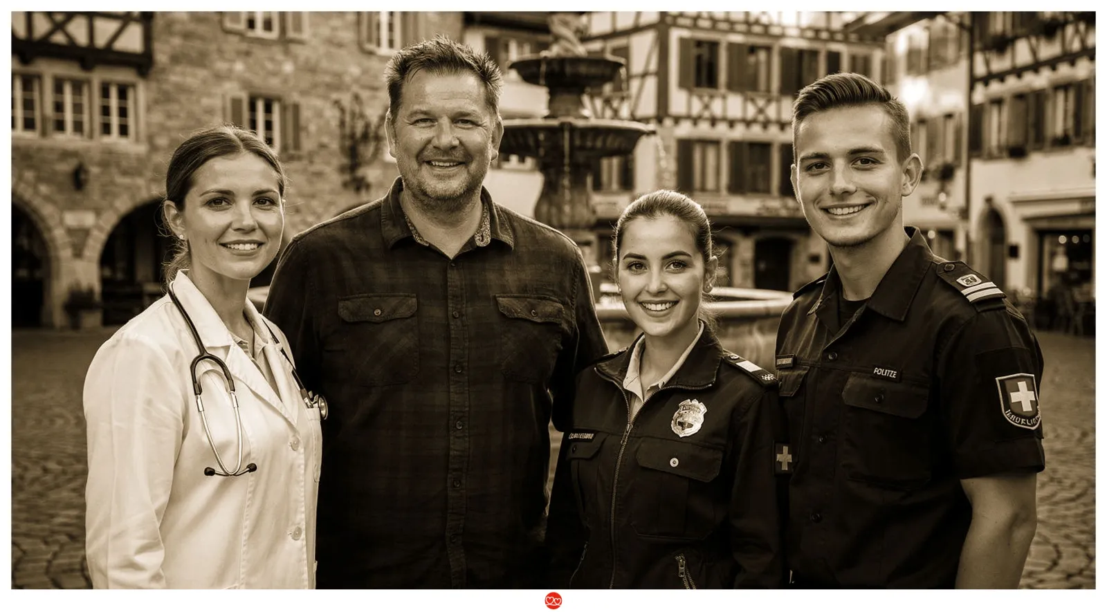 Blaulicht-Singles Partnersuche — Polizei, Feuerwehr, Sanität und Ärzte beim Kaffee in der Schweizer Altstadt