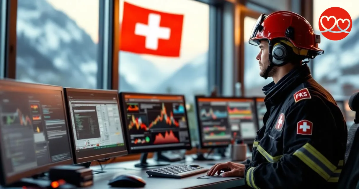 Schweizer Feuerwehrkoordinator in moderner Einsatzzentrale