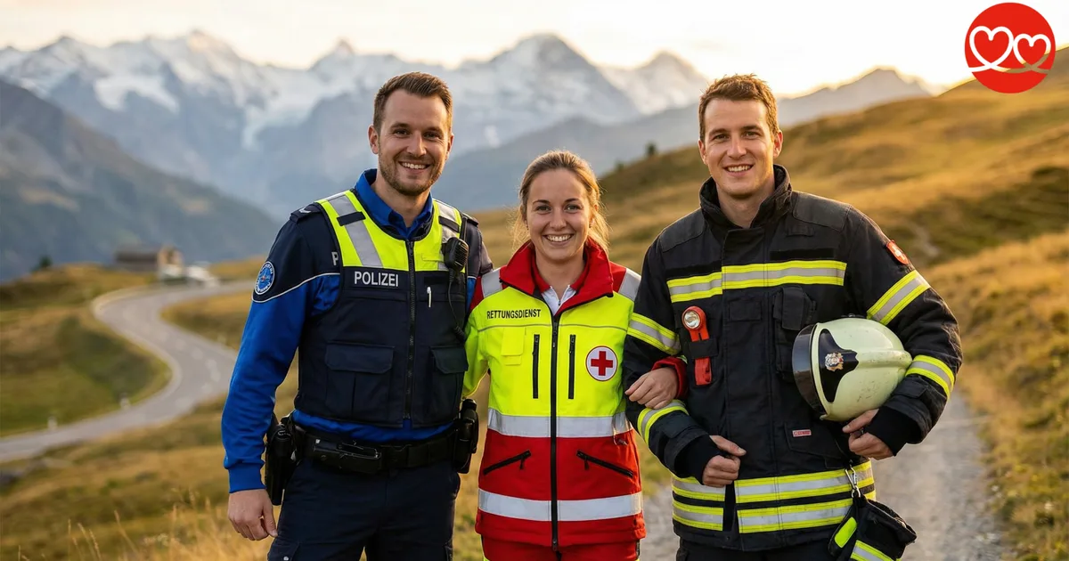 Feuerwehrmann mit Helm vor Feuerwehrfahrzeug - Dating für Schweizer Feuerwehrleute