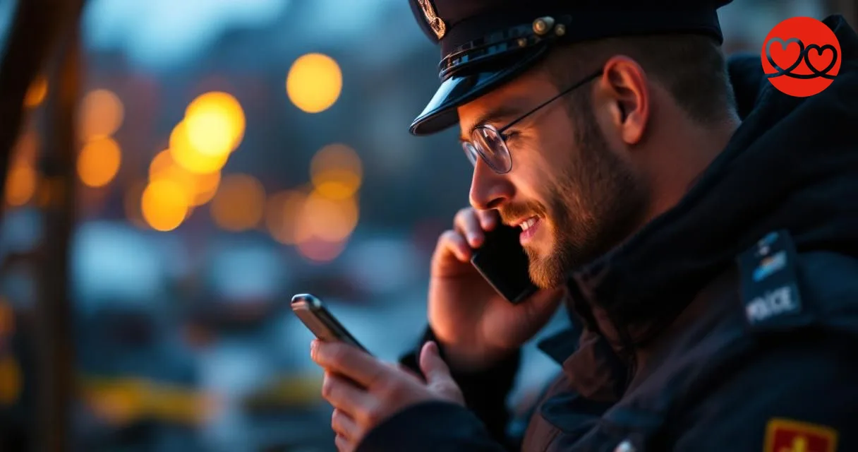 Polizist beim Videoanruf mit seinem Partner - Blaulichtsingles