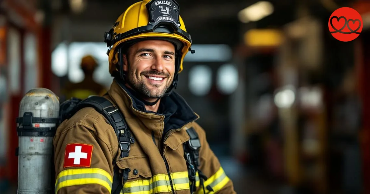 Feuerwehrmann zeigt die Person hinter der Uniform