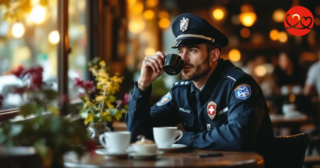 Polizisten bei einem romantischen Date in einem Schweizer Café - Blaulichtsingles