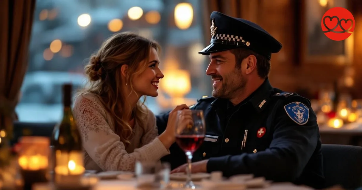 Reiferer Polizist bei einem romantischen Abendessen - Blaulichtsingles