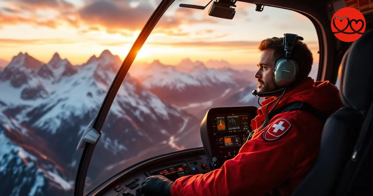 REGA Pilot vor Schweizer Alpen