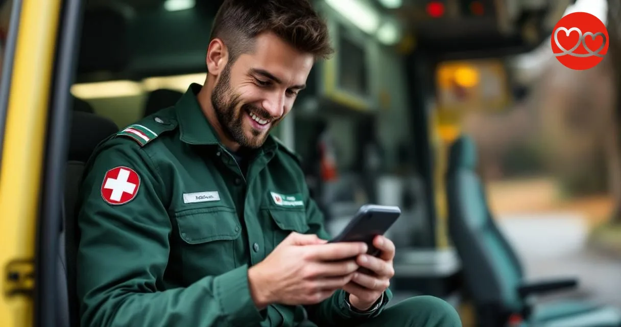 Rettungssanitäter HF beim Check des Dating-Profils